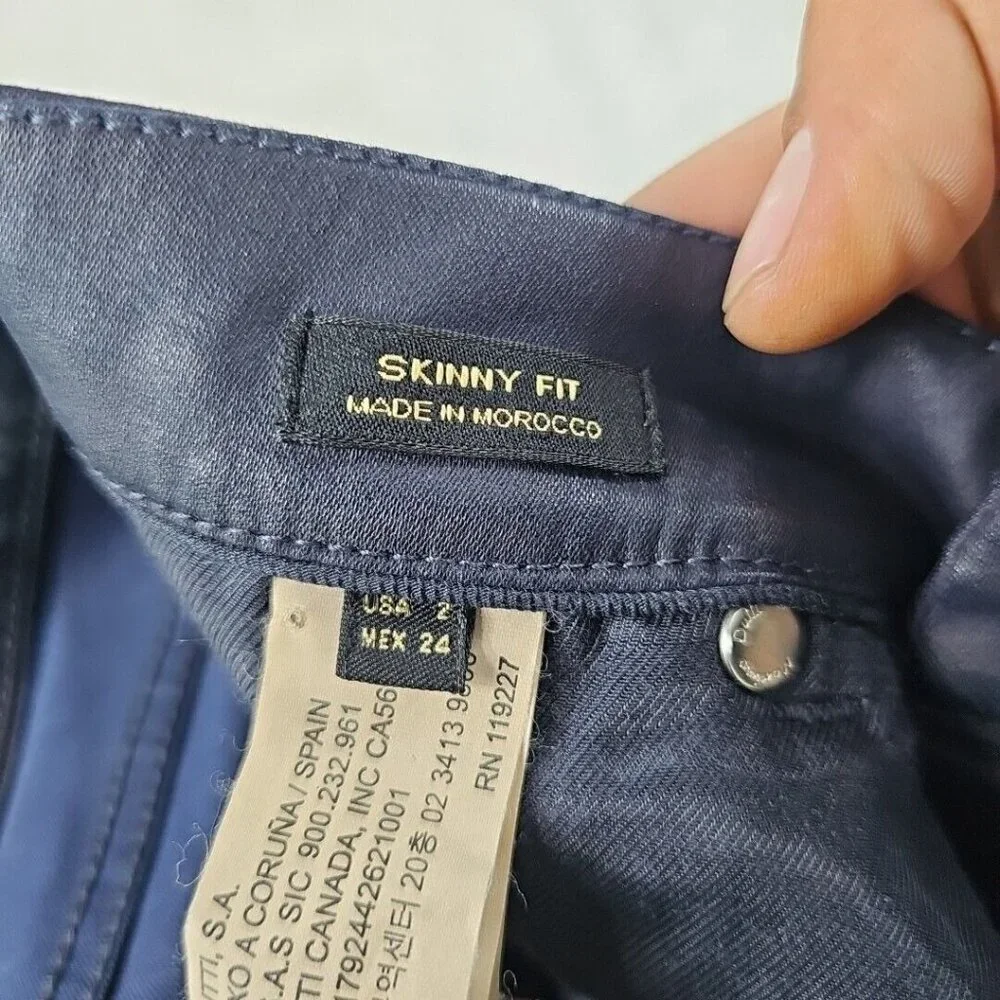 Massimo Dutti Jeans Womens Size 2 Waxed Dark Blue Skinny Fit Low Rise Stretch - Picture 4 of 13